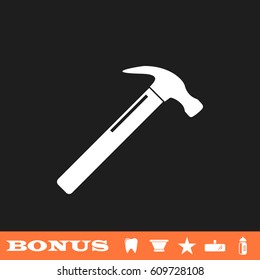 Claw hammer icon flat. White pictogram on black background. Vector illustration symbol and bonus button tooth, vase, star, mirror, bottle