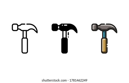 Claw hammer icon. With outline, glyph, and filled outline style