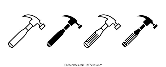 Claw hammer icon. Repair tool symbol. Construction work sign. Repairman hardware equipment. Handle claw hammer vector illustration. Carpenter master or specialist pictogram. Handle hammer tool concept