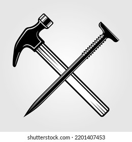 Claw hammer and nail isolated on white background. Vector illustration