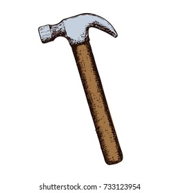 Claw hammer on white background, colorful sketch illustration of repair tool. Vector