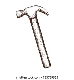Claw hammer on white background, sketch illustration of repair tool. Vector