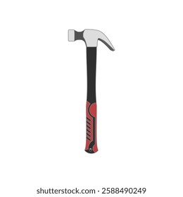 Claw Hammer realistic vector illustration wirh red rubber handgrip. Modern hand tool in trendy style. Editable graphic resources for many purposes.