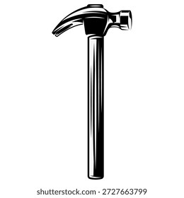 Claw Hammer Tool in Black and White for Construction and Carpentry Work, Hand Tool for Nailing and Demolition.