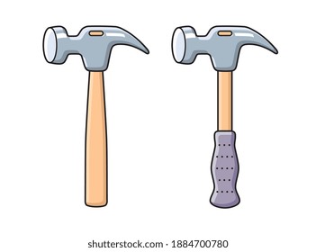 Claw hammer tool, isolated cartoon vector icons