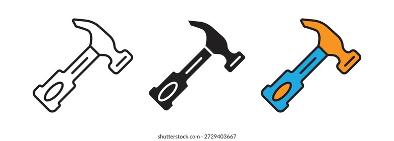 Claw hammer vector illustration in three styles perfect for construction, carpentry, and home repair projects.