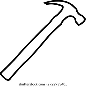 Claw hammer vector outline illustration. Minimalist black construction tool icon isolated on white background. Carpentry graphic for handyman logos, home repair branding, and vinyl cutting.