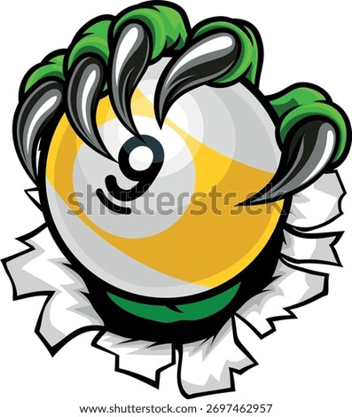 Claw hand nine ball pool billiards sports mascot holding a 9 ball cartoon illustration
