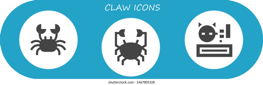 claw icon set. 3 filled claw icons.  Collection Of - Crab, Meow