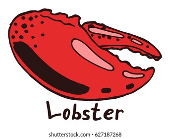 Claw of a lobster crab. Hand drawn isolated illustration with the inscription on a white background
