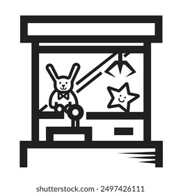 Claw machine arcade toy icon illustration isolated on square white background. Simple flat outlined cartoon art styled drawing.