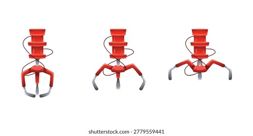 Claw machine crane. Gripper arm vending toy machines gift prize, grabber hook robot open hand metal grab arcade slot game tool toys automatic catcher, ingenious vector illustration