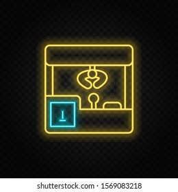 Claw machine, game, retro neon icon. Blue and yellow neon vector icon.