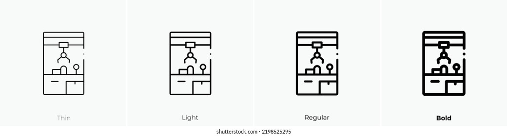 claw machine icon. Thin, Light Regular And Bold style design isolated on white background