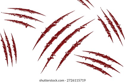 Claw mark icon set with jagged red slashes for horror, wildness, aggression, danger, and graphic design content.
