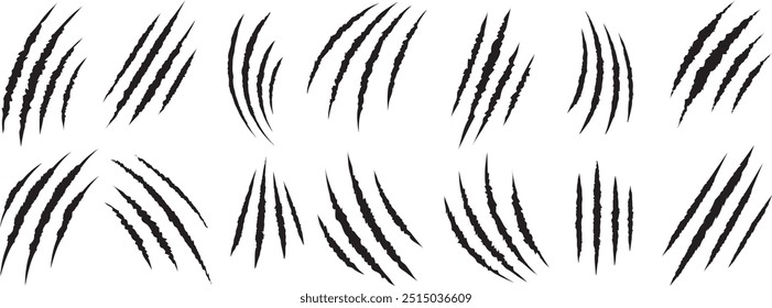 Claw mark vector silhouette set. Claws beast ripped marks. Animal Claw scratches icon vector. hand drawing claw marks isolated on transparent background. claw tracks, nails scratches, 