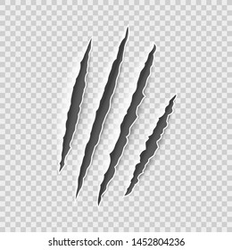 Claw Marks. Claws Scratches, Cat And Tiger, Lion And Bear Animals Paws Attack Tracks. Halloween Monster, Horror Marking Vector Scratching Set