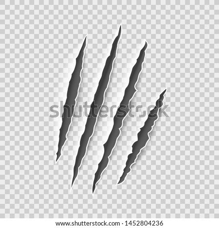 Claw marks. Claws scratches, cat and tiger, lion and bear animals paws attack tracks. Halloween monster, horror marking vector scratching set