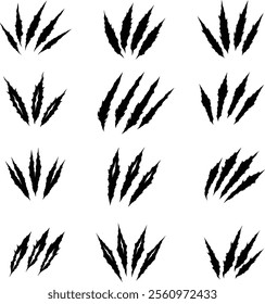 Claw marks collection set. Beast claw in hand drawing, monster claw vector on white.editable icons.