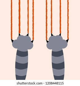 The claw marks of a grey cat. Scratches with red blood. Cut and mutilated. Aggressive pet. Cartoon flat illustration
