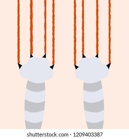 The claw marks of a grey cat. Scratches with red blood. Cut and mutilated. Aggressive pet. Cartoon flat illustration
