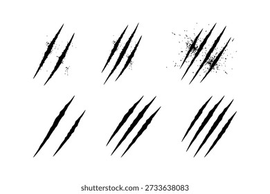 Ícone de marcas de garra. Sinal e símbolo de arranhadura de animal. Silhueta de ataque de besta selvagem. Ilustração vetorial isolada no fundo branco.
