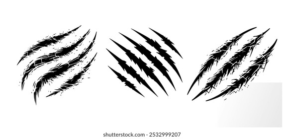 claw marks or scratch scar marks icon (eps) set isolated on white	