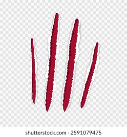 Claw marks scratches silhouette, cat or wild animal scrape track scratches paw shape isolated on white background. Nails trace texture with torn edge. Vector illustration