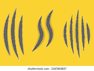 Claw marks, scratches, torn traces of animal paw slashes. Art design. Talons cuts animal cat, dog, tiger, lion. Claw scratchs black silhouette. Abstract concept graphic element. Vector werewolf symbol