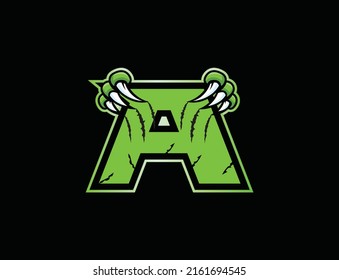 Claw mascot sport logo design. Letter A with scratch animal mascot illustration logo.