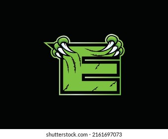 Claw mascot sport logo design. Letter E with scratch animal mascot illustration logo.