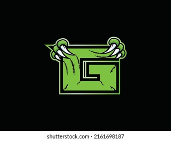 Claw mascot sport logo design. Letter G with scratch animal mascot illustration logo.