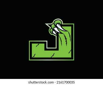 Claw mascot sport logo design. Letter J with scratch animal mascot illustration logo.