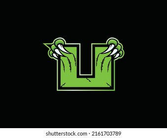 Claw mascot sport logo design. Letter U with scratch animal mascot illustration logo.