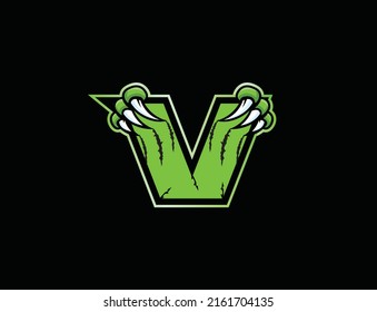 Claw mascot sport logo design. Letter V with scratch animal mascot illustration logo.