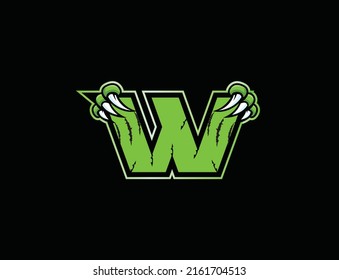 Claw mascot sport logo design. Letter W with scratch animal mascot illustration logo.