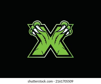 Claw mascot sport logo design. Letter X with scratch animal mascot illustration logo.