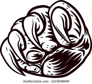 A claw monster or animal talon paw hand in a vintage retro woodcut style