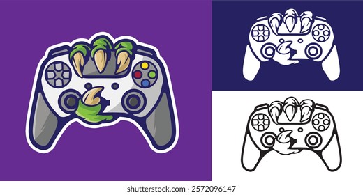 claw monster with gamepad good for sticker, badge, logo gaming, print design, etc