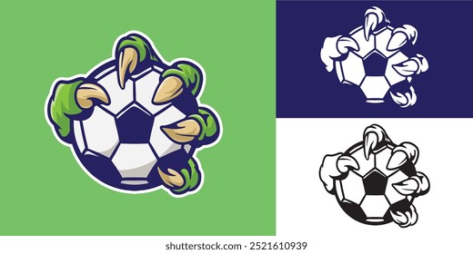 logotipo monstro garra com futebol bom para equipe, comunidade, clube, adesivo, design de elemento, etc