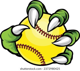 A claw monster talons hand holding a softball ball