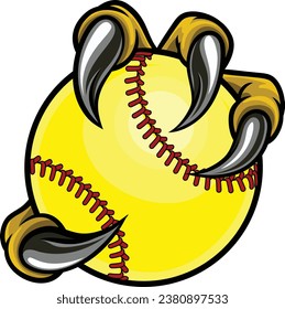 A claw monster talons hand holding a softball ball