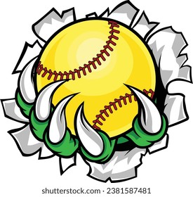 A claw monster talons hand holding a softball ball