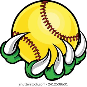 A claw monster talons hand holding a softball ball