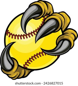 A claw monster talons hand holding a softball ball