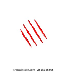 Claw scratch icon. Red torn lines. Wild animal symbol. Damage wound vector.
