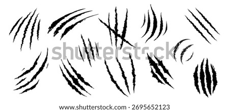 Claw scratch marks set. Animal claws silhouette.