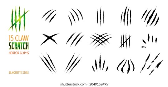 Claw Scratch Vector Illustration. Set Of Cruel Animal Scratches Horror And Grunge Concept In Silhouette Isolated On White Background.