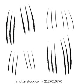 Claw scratches collection. Animals claw scratches. Black animals claw set. Grunge scratches claws. Wild animals concept. Vector illustration on white background.