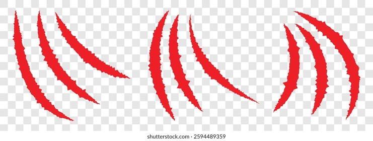 Claw scratches isolated. Animal claw scratches. Red scratch trace isolated on white background. Vector illustration